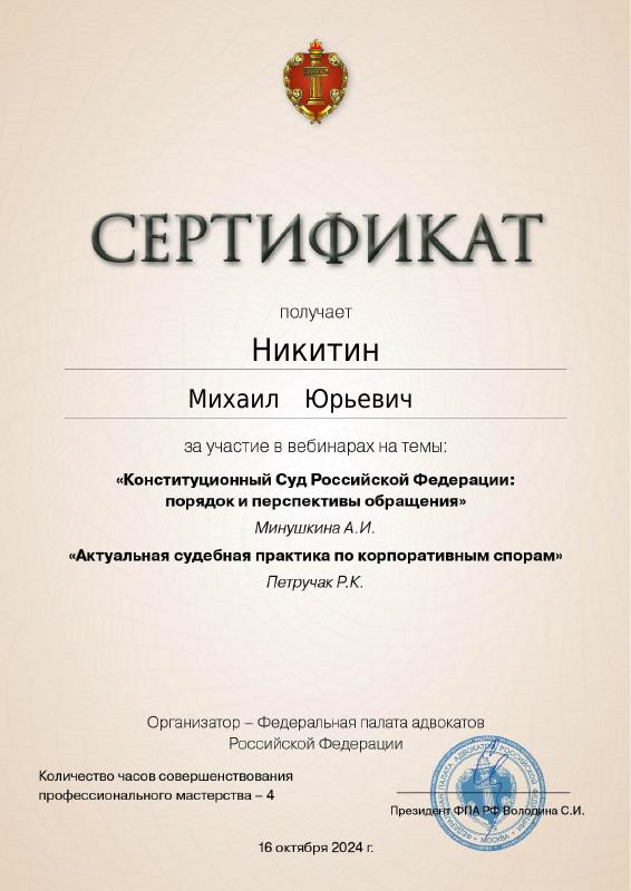 Конституционный Суд Российской Федерации: порядок и перспективы обращения — документ Михаила Никитина